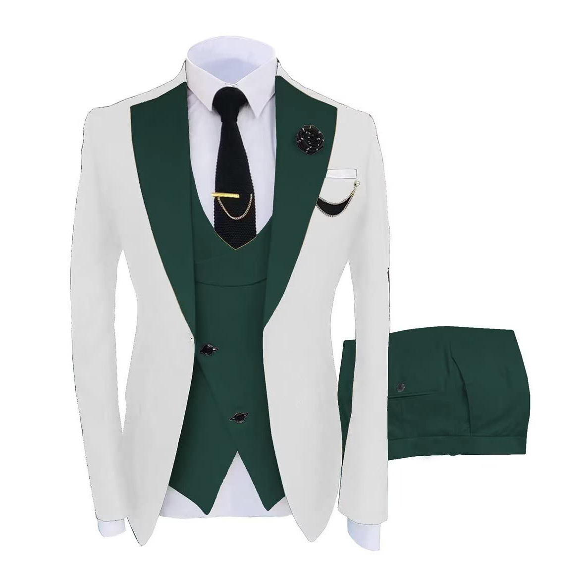 White Men Suits Slim Fit 3 Pieces Fashion Casual Wedding Groom Formal Male pent coat for men Daily Outfit