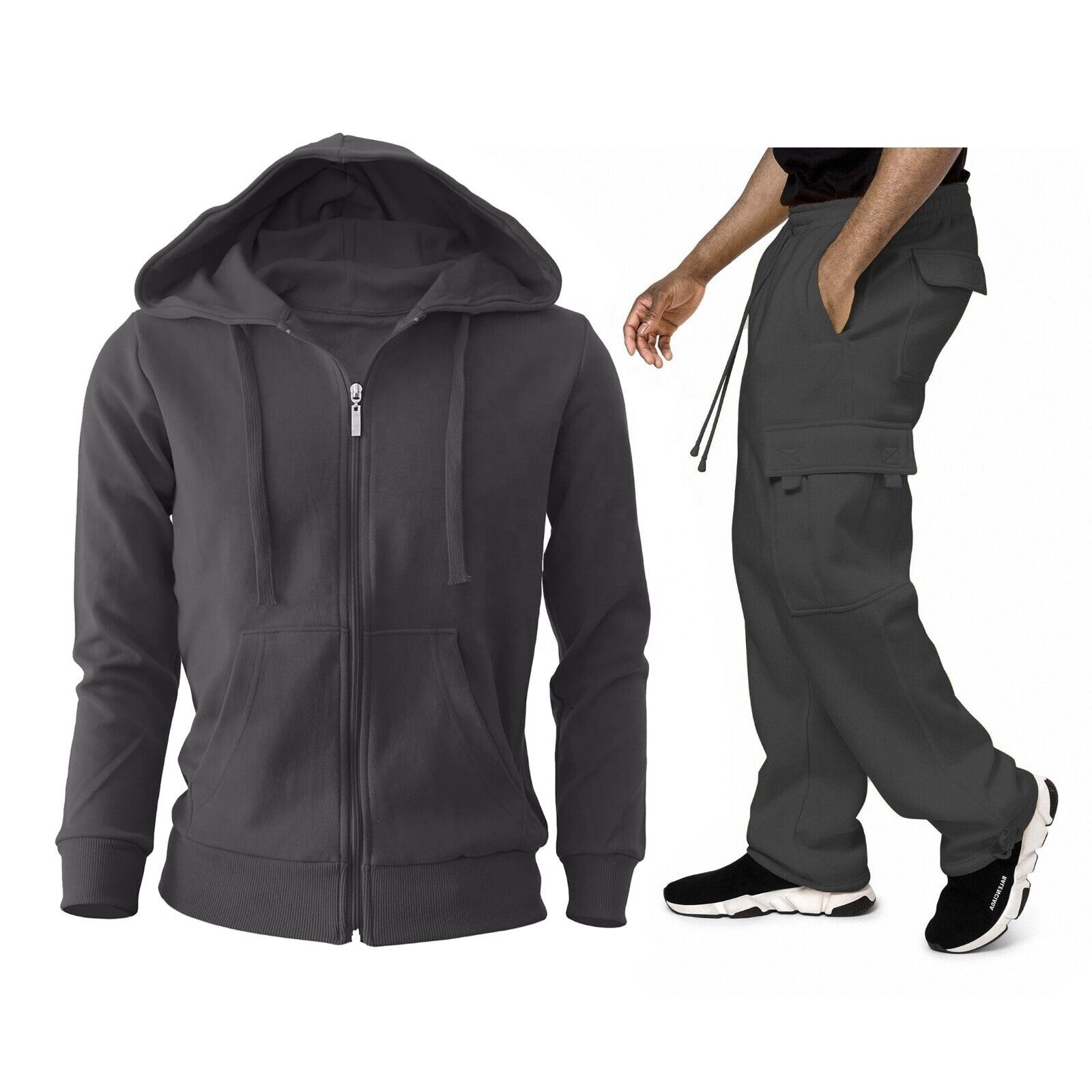 2/4-Piece: Men's Winter Warm Athletic Multi-Pockets BIG & TALL Cargo Sweatsuit