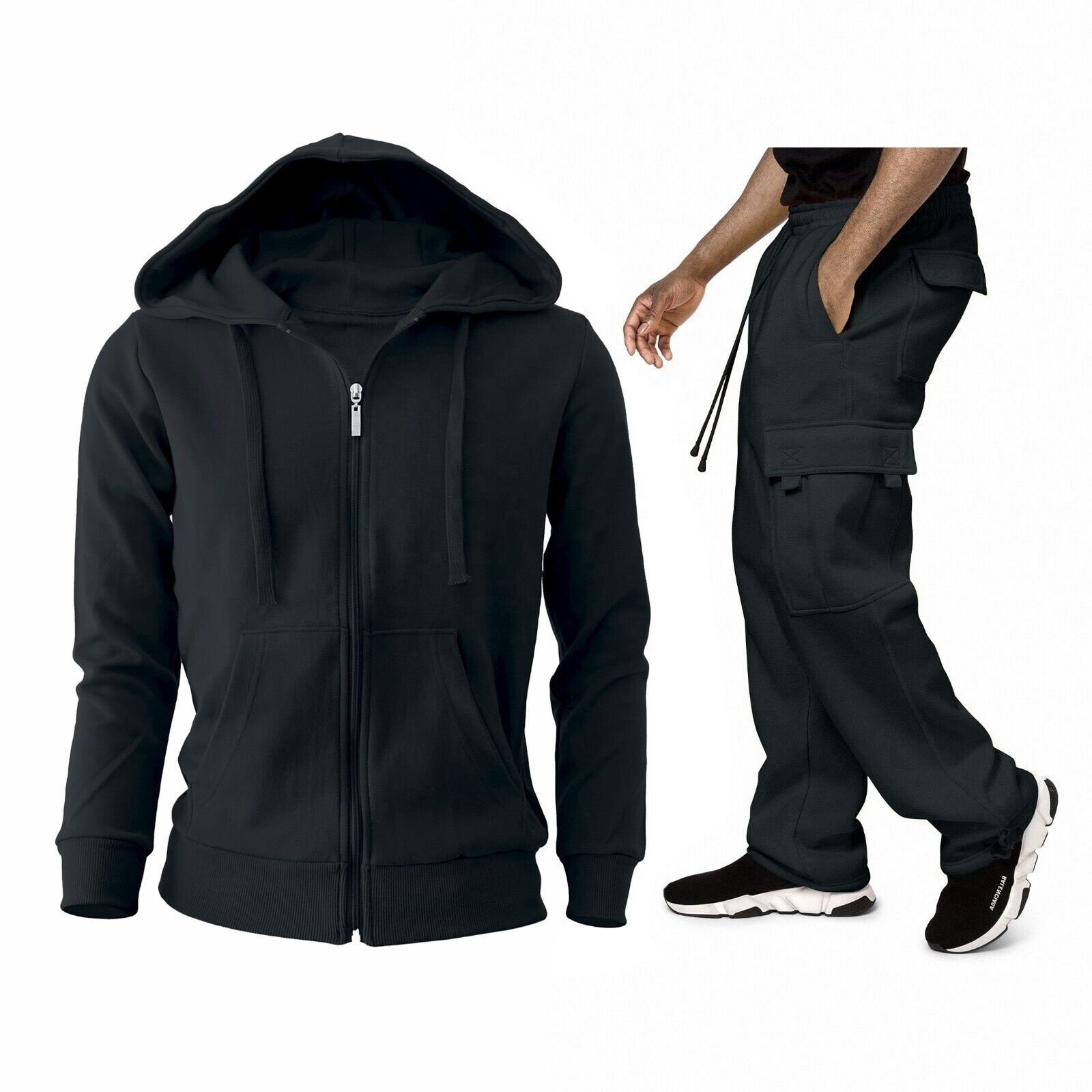 2/4-Piece: Men's Winter Warm Athletic Multi-Pockets BIG & TALL Cargo Sweatsuit