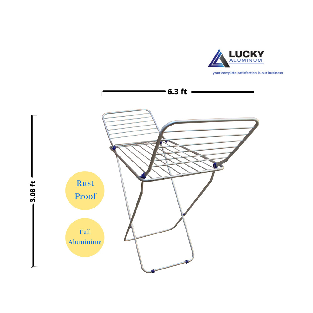 Lucky Aluminium Rust Proof Folding Cloth Dryer Stand 6.3 feet Length - Weather Resistant Long Lasting Light Weight