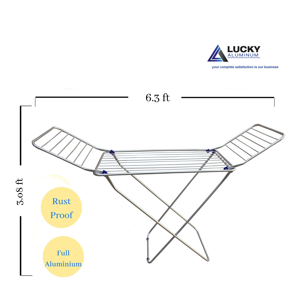 Lucky Aluminium Rust Proof Folding Cloth Dryer Stand 6.3 feet Length - Weather Resistant Long Lasting Light Weight