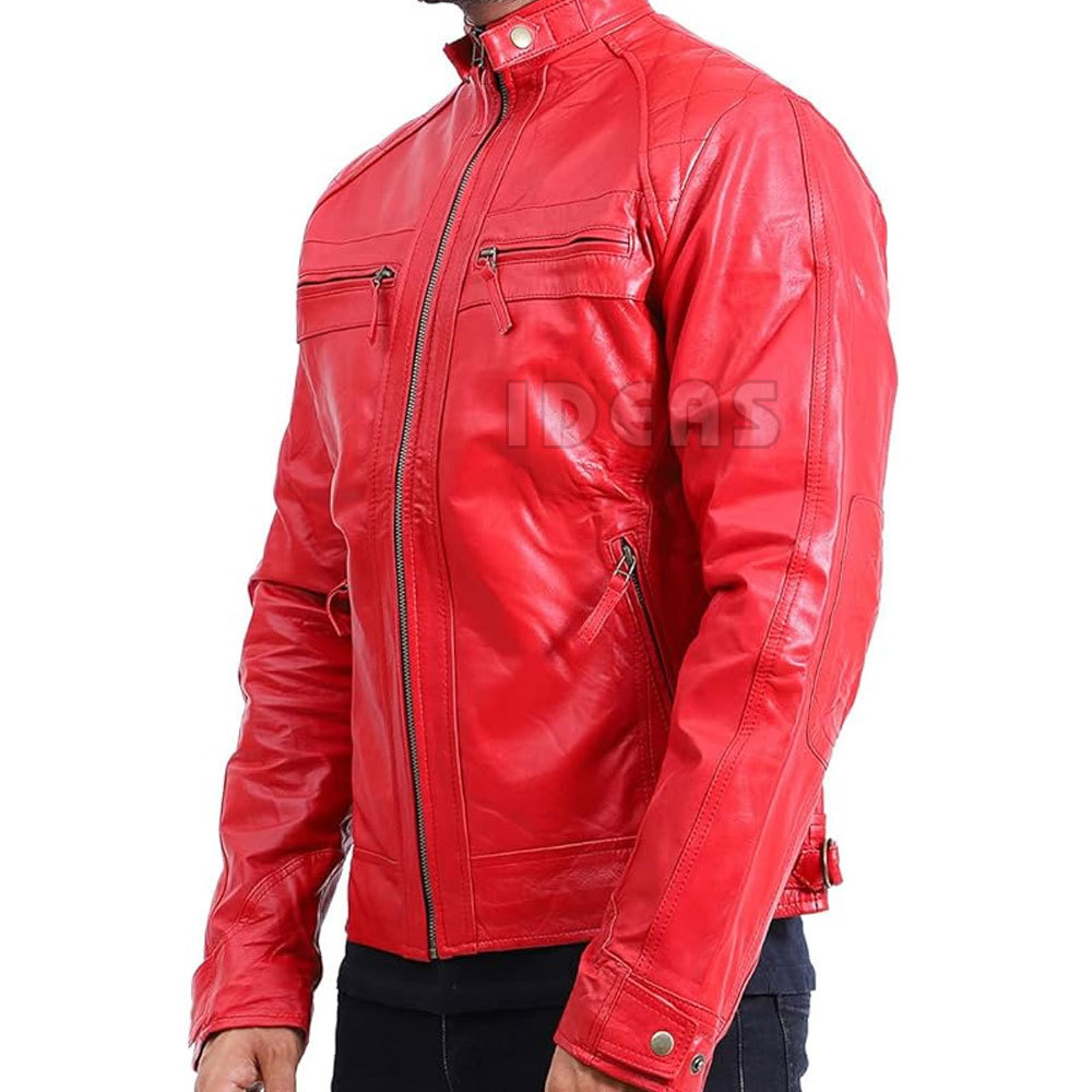 Top Selling Men Winter Zipper Red Color Leather Jacket Pakistan Men's Winter Plain Dyed Customized Leather Jacket Men Autumn