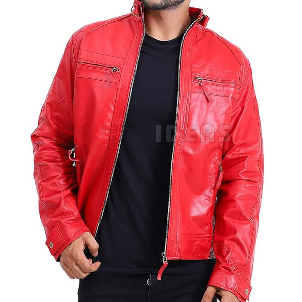 Top Selling Men Winter Zipper Red Color Leather Jacket Pakistan Men's Winter Plain Dyed Customized Leather Jacket Men Autumn