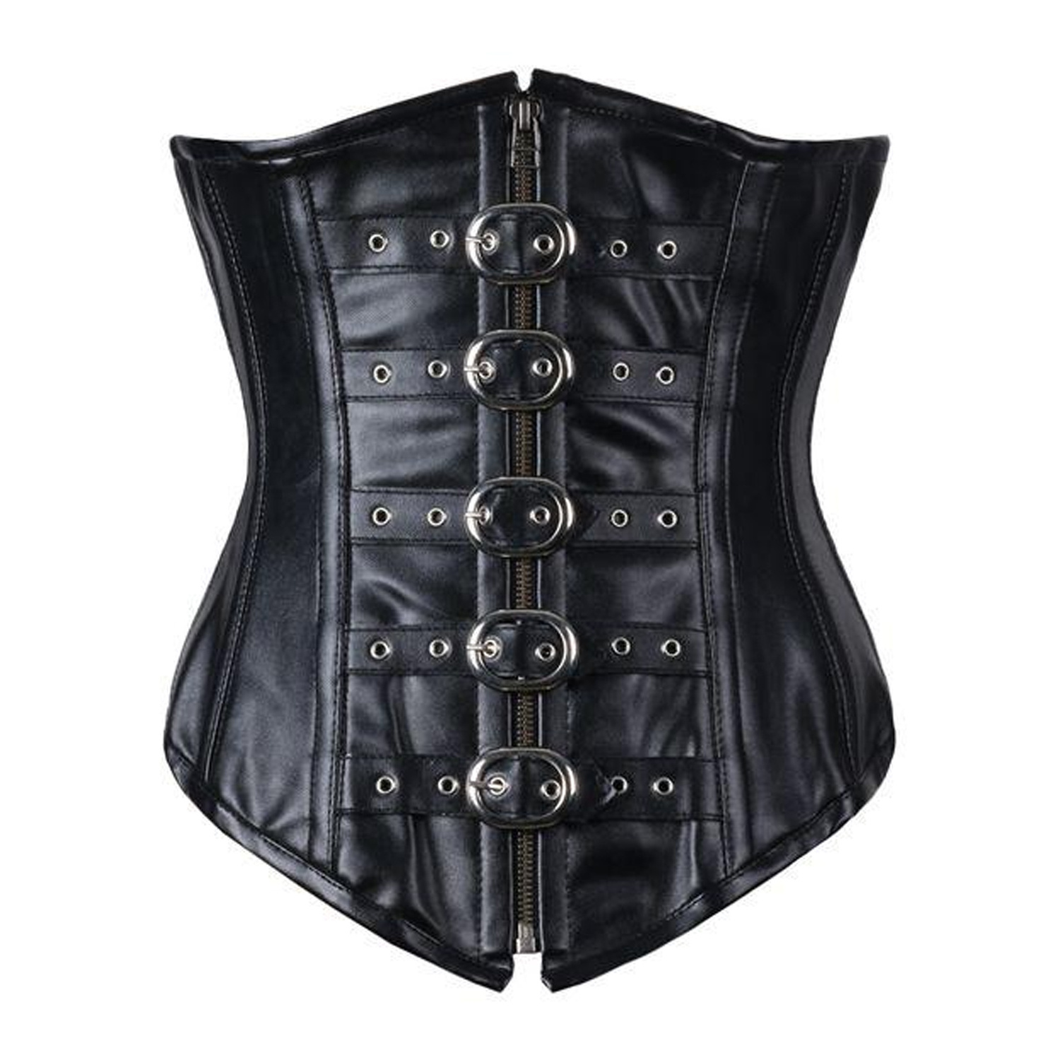 FancyShape Strapless Corset Top Women Patent PU Leather Corset Top Lace-up Bodyshape