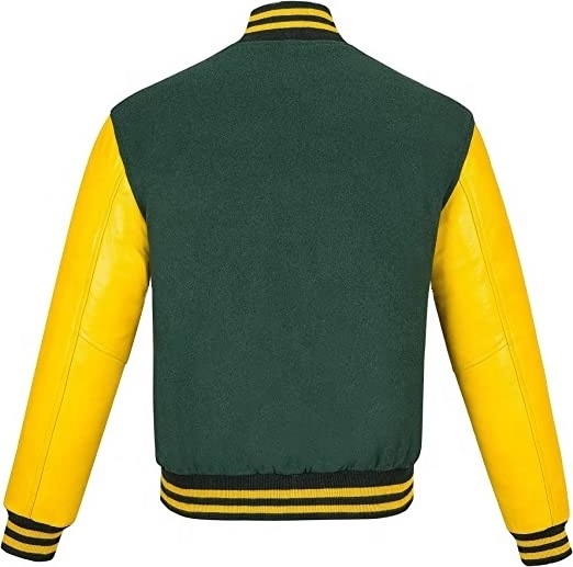 New Customized Green Yellow Varsity jackets Wool body Blank Chenille Embroidery outdoor fashion jackets regular fit baseball jac