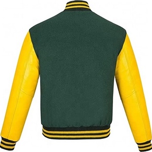 New Customized Green Yellow Varsity jackets Wool body Blank Chenille Embroidery outdoor fashion jackets regular fit baseball jac