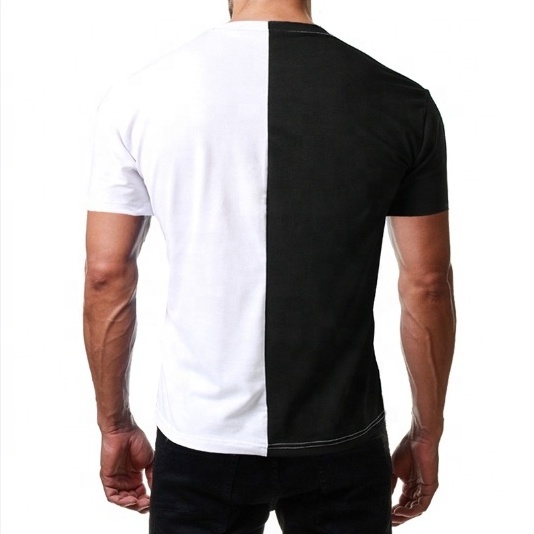 2024 NEW Wholesale New Designer Mens T Shirts Blank Half Black And Half White Cotton Tshirt Custom Color Two Tone T Shirt