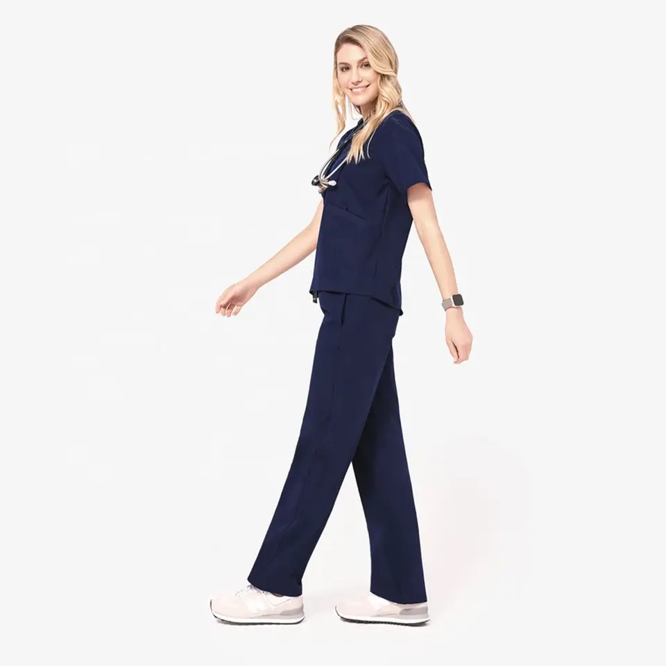 Buy Hot Sale Navy Blue 3 Pockets Medical Nurse Uniforms For Hospital Staff Top Quality Clothing Cotton Breathable Scrubs