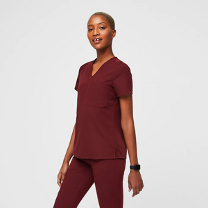 Wholesale New Design V Neck Maroon Solid Color Premium Quality Elegant Pharmacy Uniforms Medical Lab Coat Doctor Scrubs