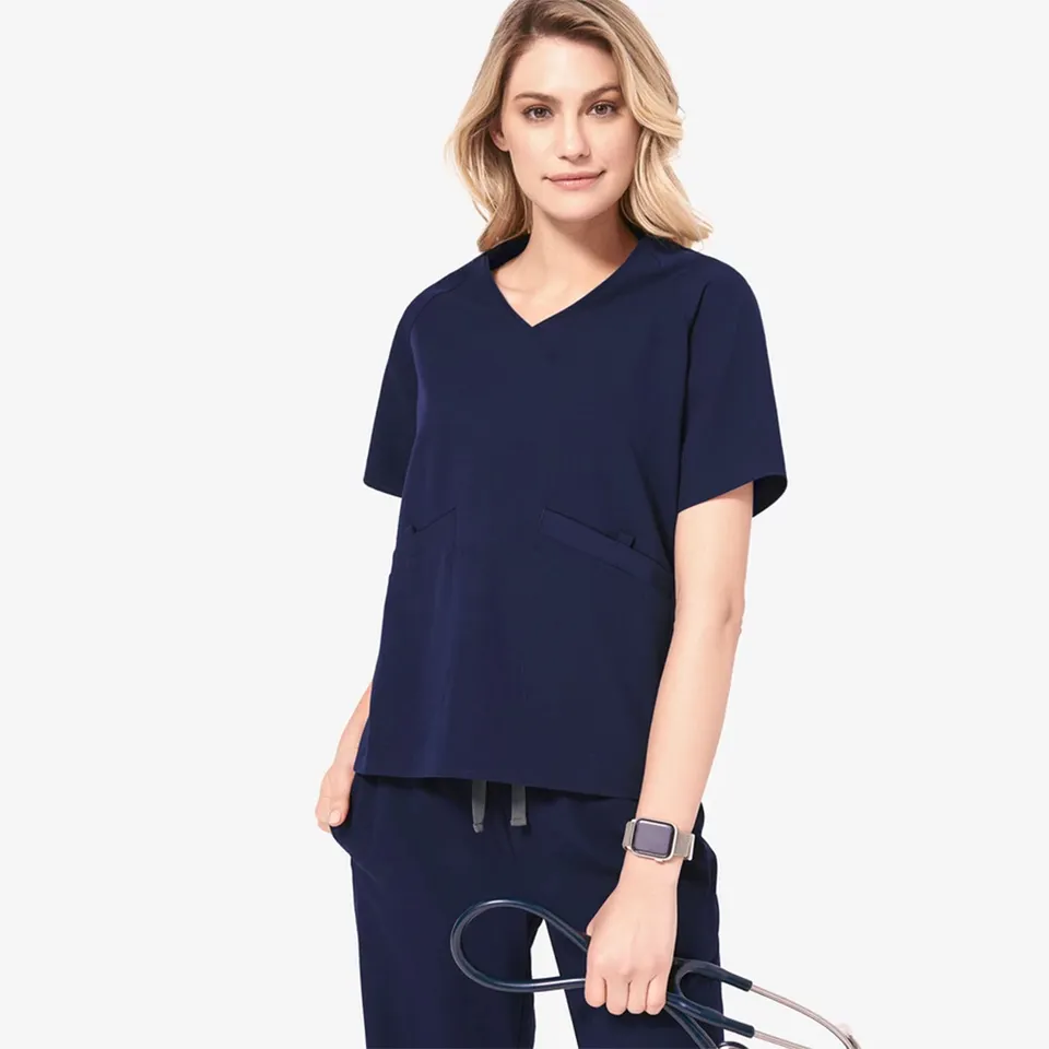 Buy Hot Sale Navy Blue 3 Pockets Medical Nurse Uniforms For Hospital Staff Top Quality Clothing Cotton Breathable Scrubs