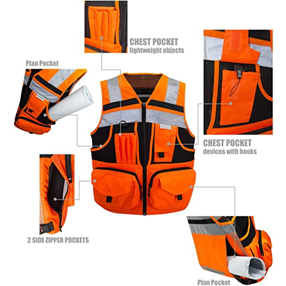 High-Visibility Reflective Safety Vest with Pockets  Construction Workwear for Men and Women with custom logo size and color