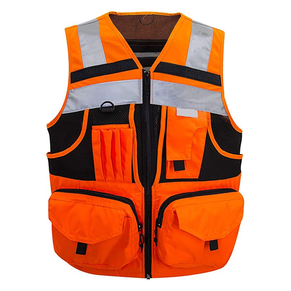 High-Visibility Reflective Safety Vest with Pockets  Construction Workwear for Men and Women with custom logo size and color