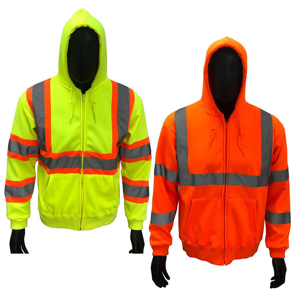 High Visibility Safety Black Neon Hoodie Jacket Custom Hi Vis Sweatshirt High Visibility Hoodie Jackets For Women