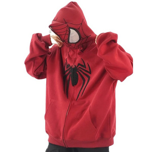 Full Zipper Up Spider Mask Men Hoodie Unisex Hip Hop Heavyweight Full Zip Hoodie Custom Oversized Hoodie 100% Cotton