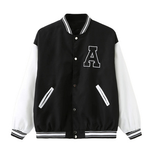 Custom Men's Wool Letterman Real Leather Varsity Jacket Black With Red Color Embroidery Logos Patches And Labels Jacket For Men