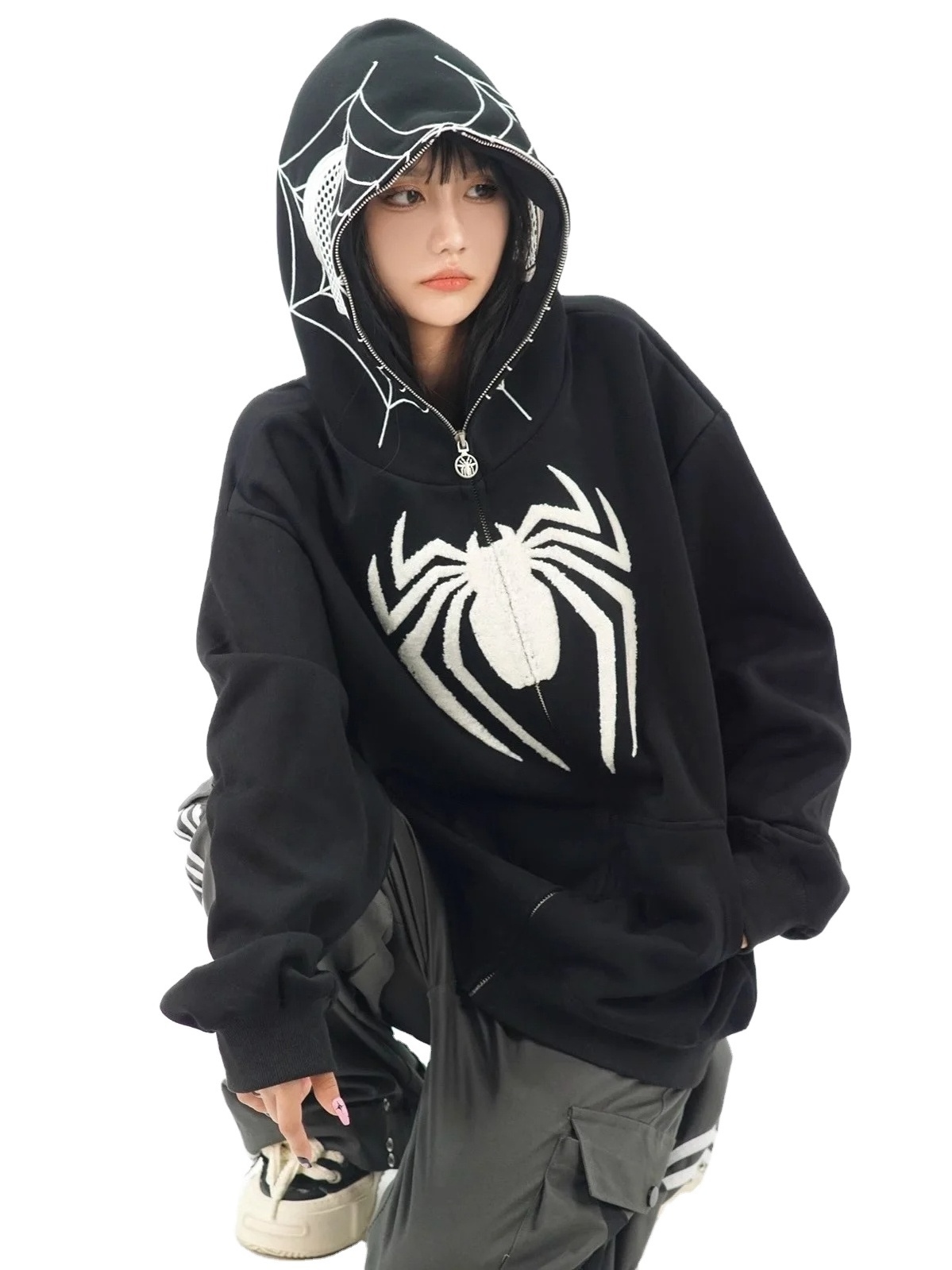 Full Zipper Up Spider Mask Men Hoodie Unisex Hip Hop Heavyweight Full Zip Hoodie Custom Oversized Hoodie 100% Cotton