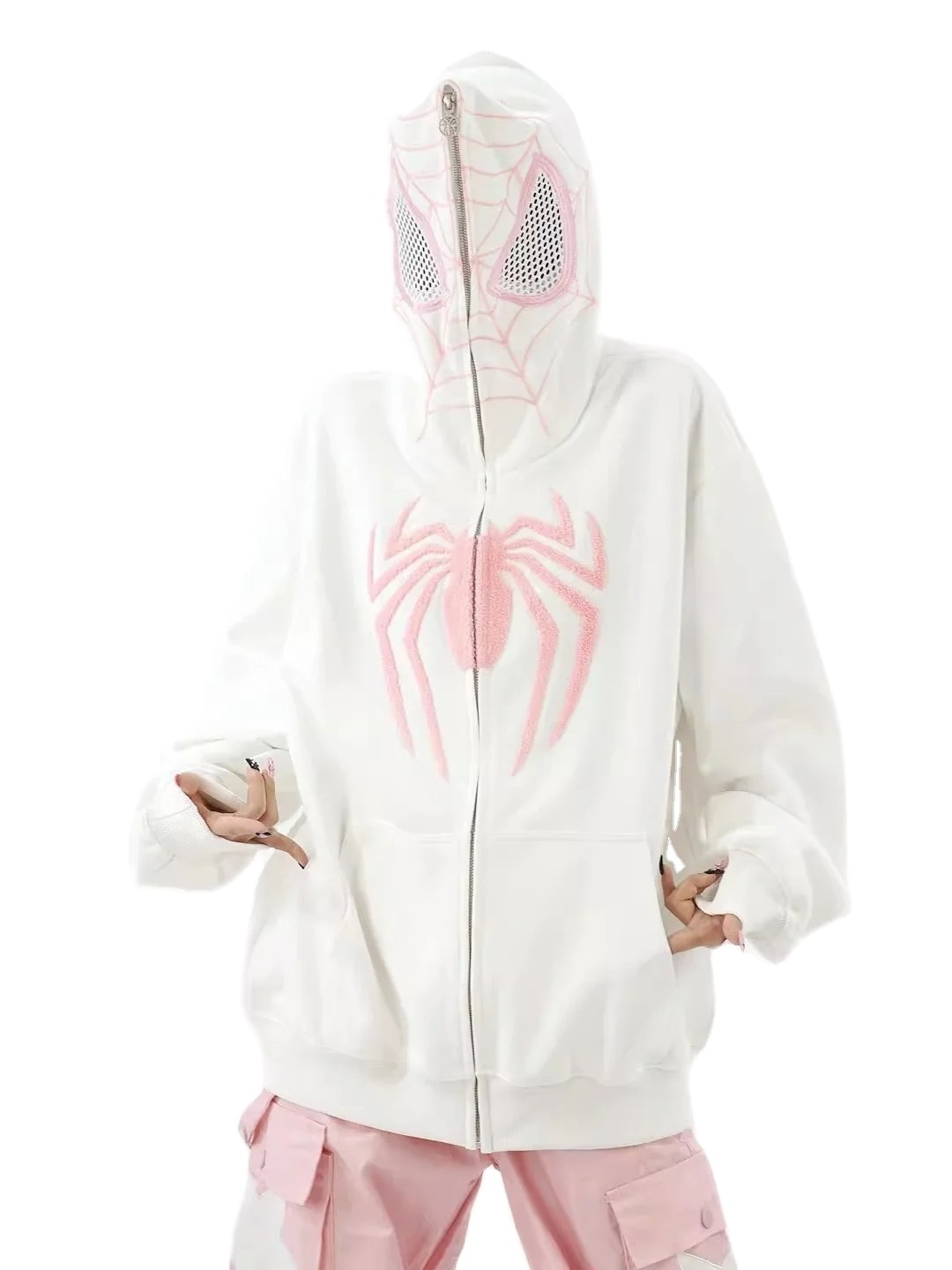 Full Zipper Up Spider Mask Men Hoodie Unisex Hip Hop Heavyweight Full Zip Hoodie Custom Oversized Hoodie 100% Cotton