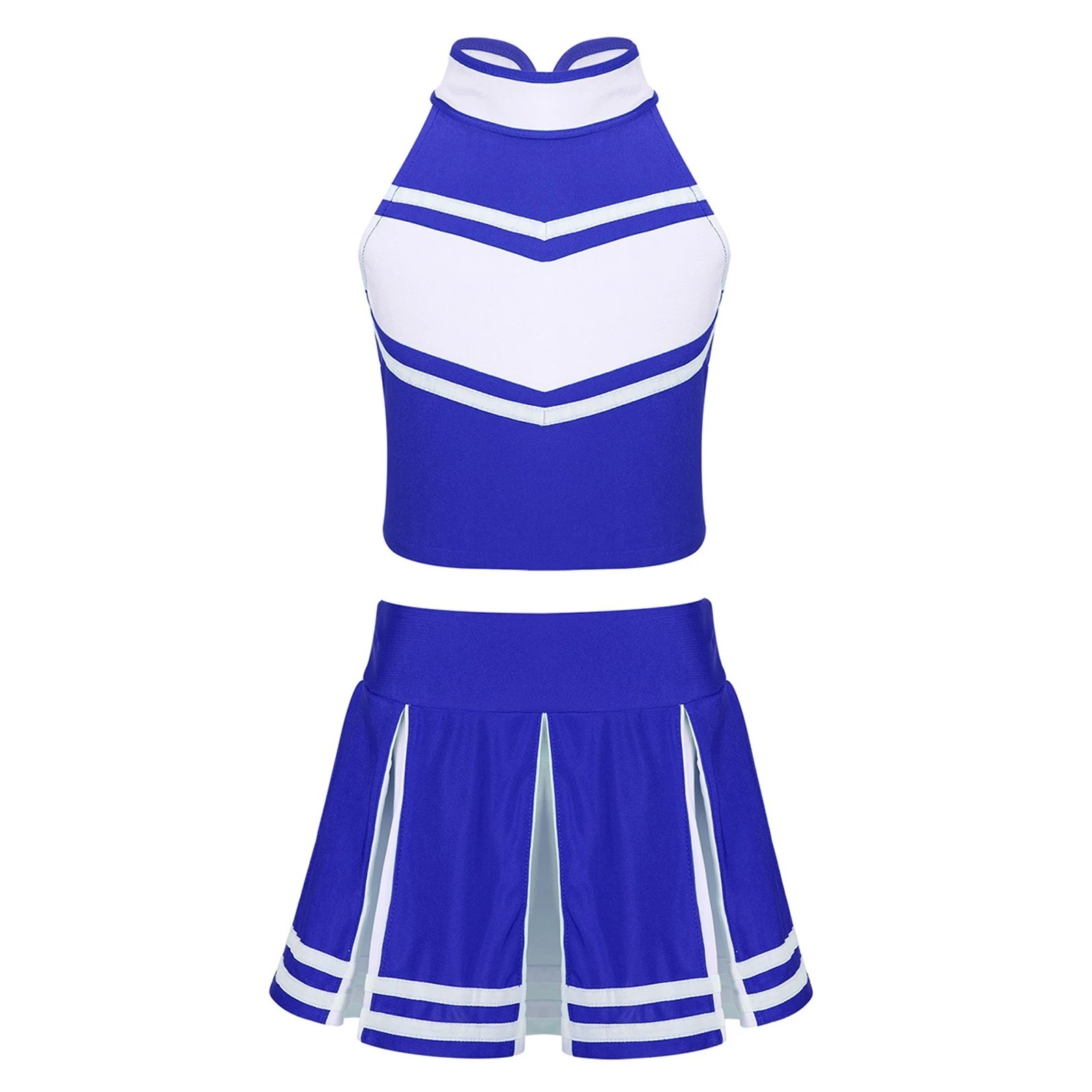 Girls Cheerleading Costume Cheerleader Outfit Sleeveless Zippered Tops with Pleated Skirt School Stage Performance Clothes