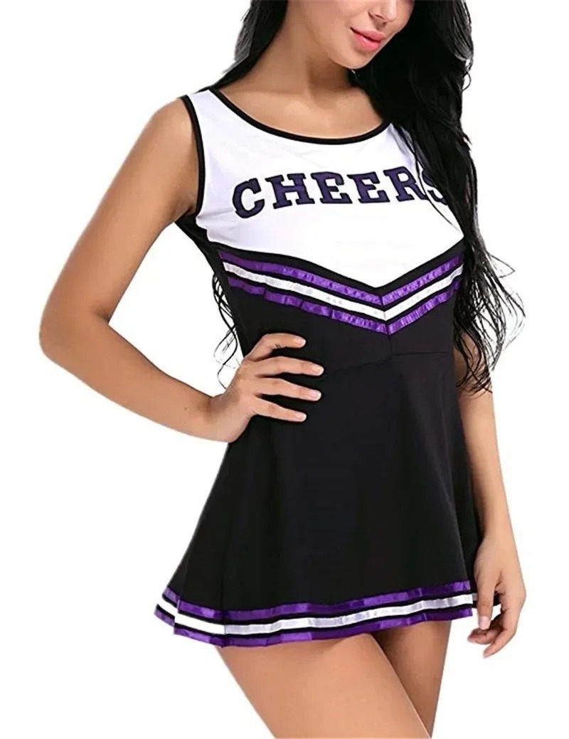 Women's Cheerleader Dress With Pom Poms School Girls Musical Party Halloween Cheer Leader Costume Fancy Dress Sports Uniform