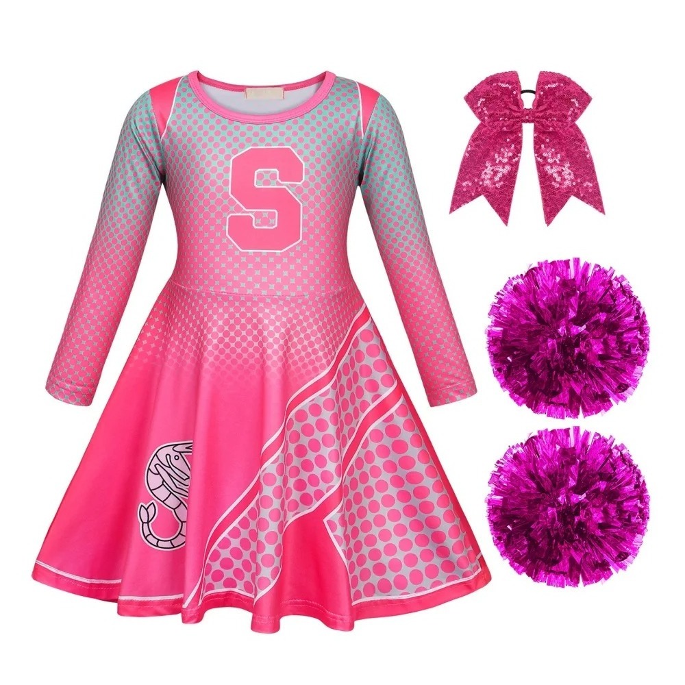 Kids Cheerleading Uniforms Outfit Fancy Dress Girls Cheer Uniform Costume With 2pcs Pom Poms Cheerleader