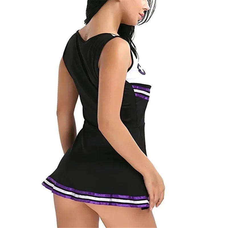 Women's Cheerleader Dress With Pom Poms School Girls Musical Party Halloween Cheer Leader Costume Fancy Dress Sports Uniform