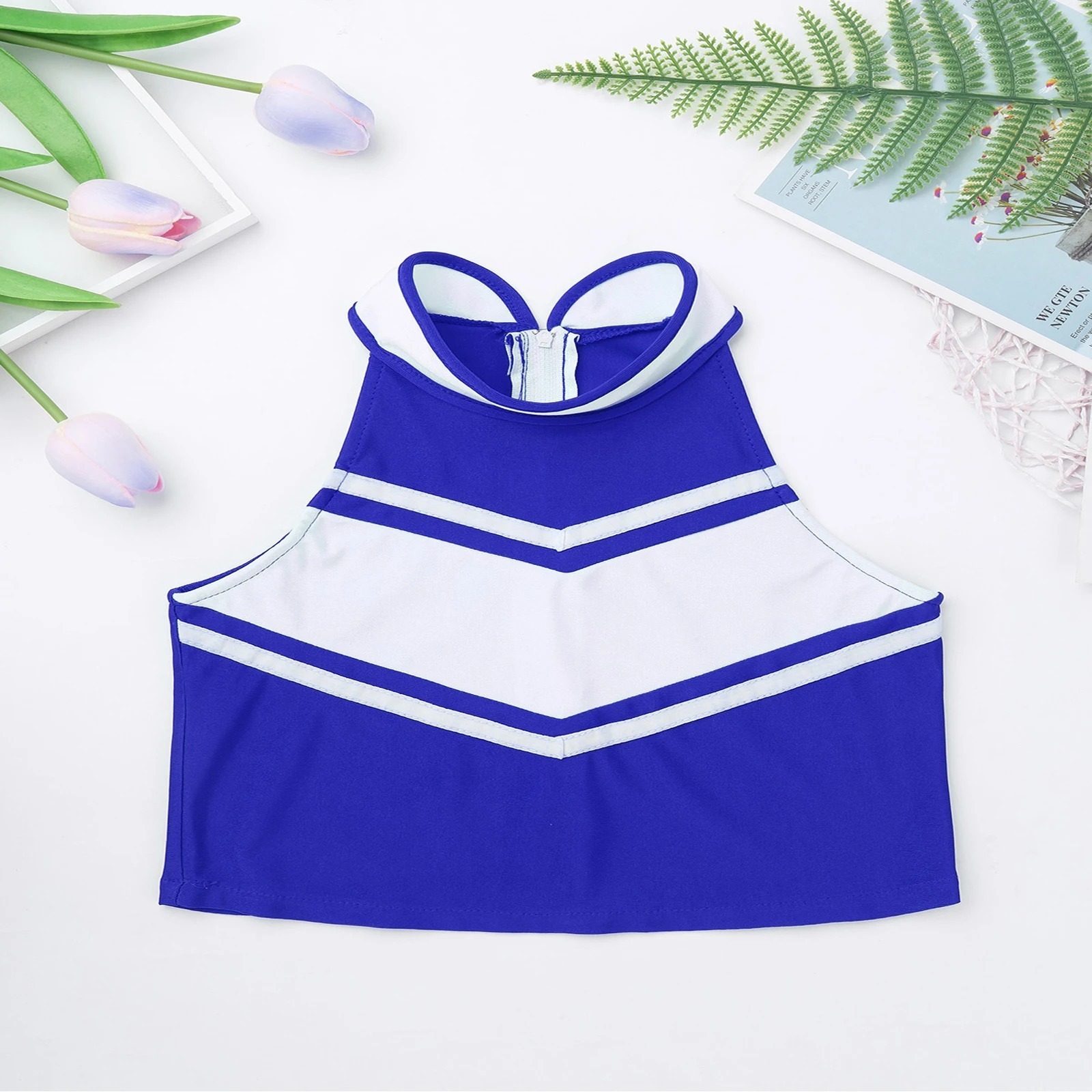 Girls Cheerleading Costume Cheerleader Outfit Sleeveless Zippered Tops with Pleated Skirt School Stage Performance Clothes