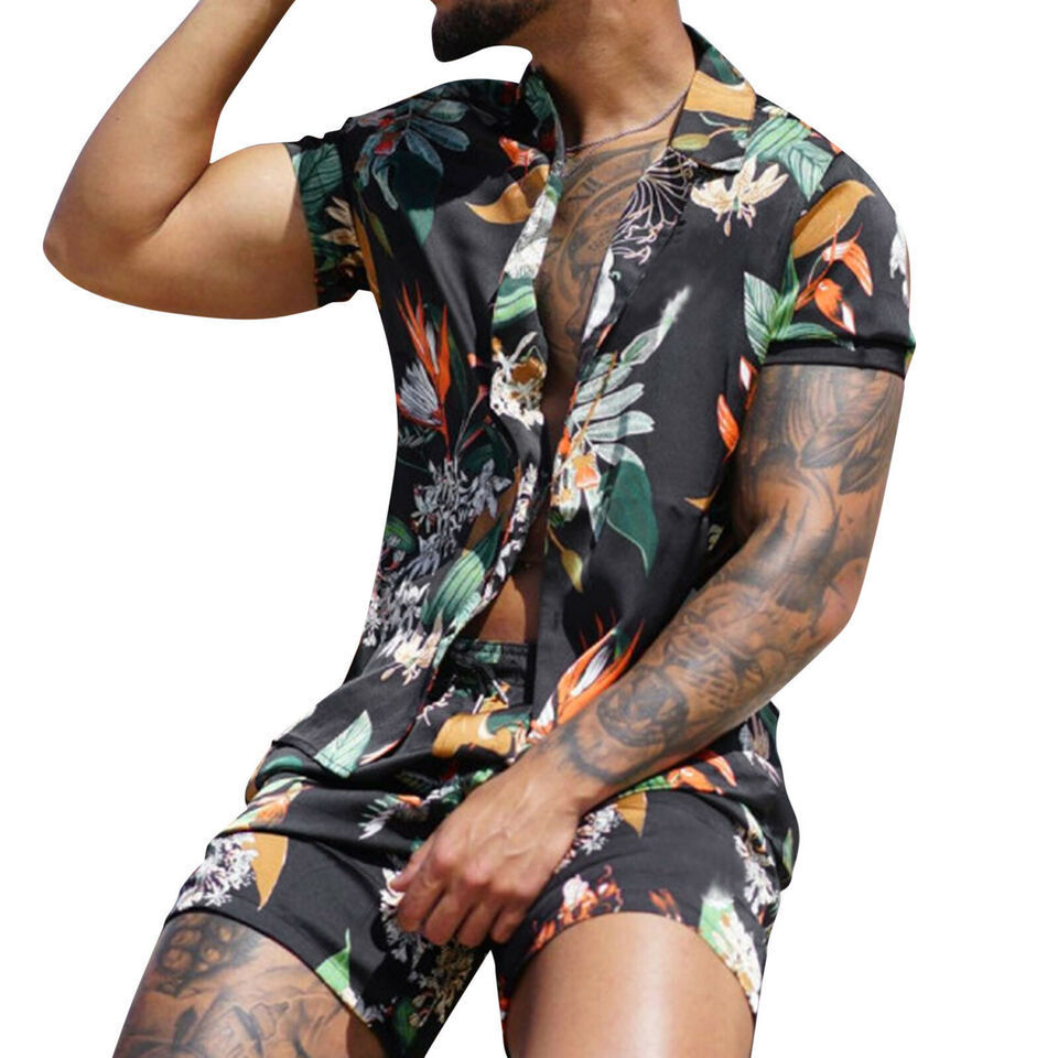 Fashion Men's Shirt and Shorts Sets Mens Summer Outfit 2-Piece Set Custom Printed Short Sleeve Shirts and Shorts Pants Set