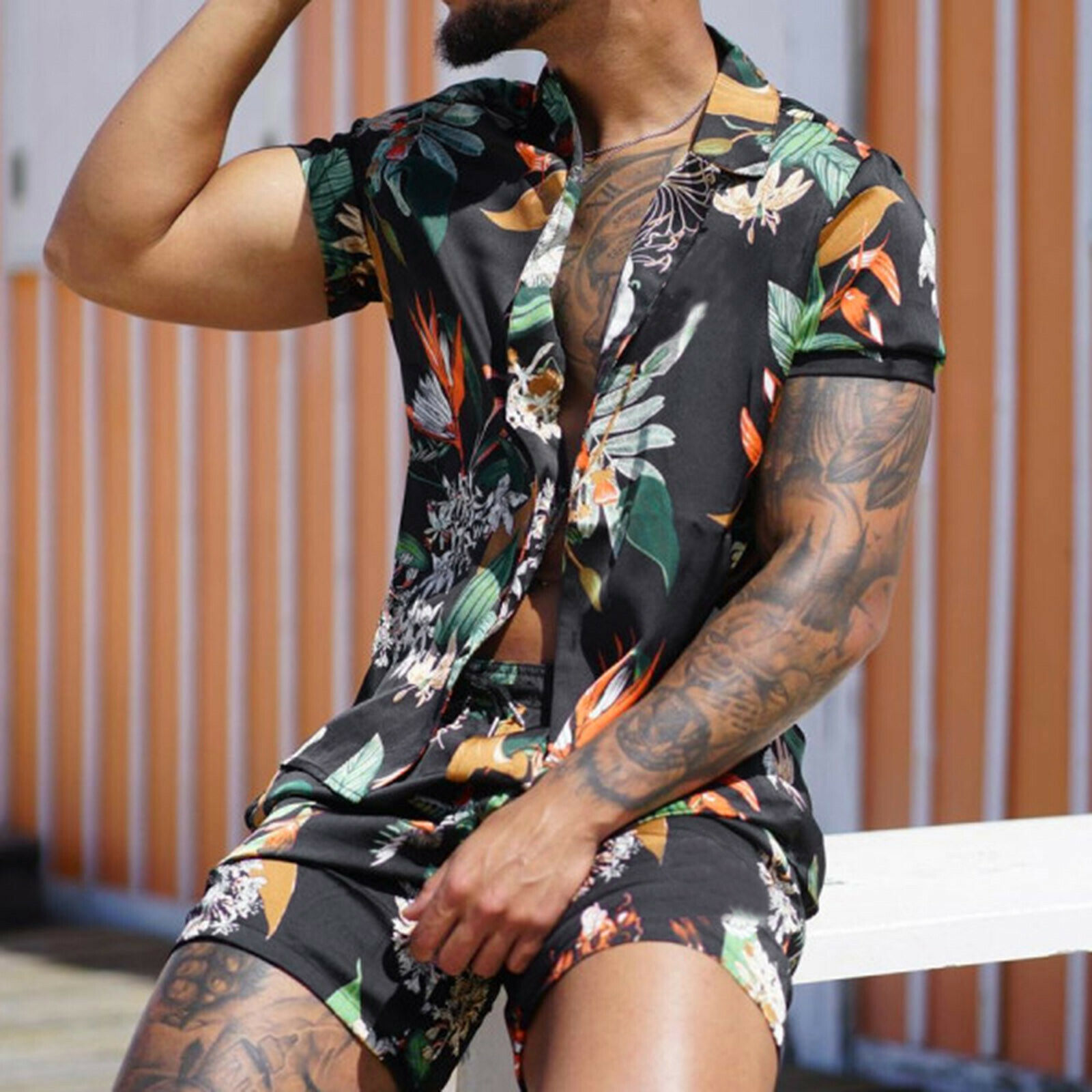 Fashion Men's Shirt and Shorts Sets Mens Summer Outfit 2-Piece Set Custom Printed Short Sleeve Shirts and Shorts Pants Set