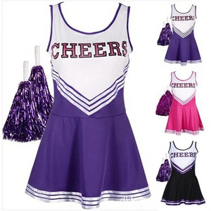 Women's Cheerleader Dress With Pom Poms School Girls Musical Party Halloween Cheer Leader Costume Fancy Dress Sports Uniform