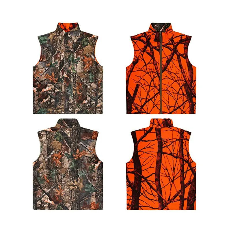 100% high quality material men's vests Custom double-sided wear Green Woodland camo Orange camo hunting vest Orange vest