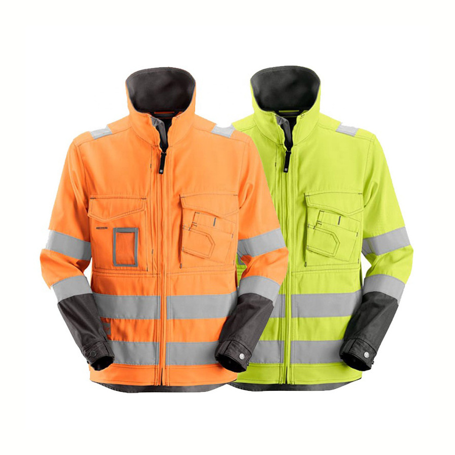 Winter 6 in 1 Bomber Jacket 100% Waterproof Hi Viz Rainwear Hivis Parka Heavy Warm Reflective Winter Safety Coat