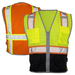 Black Bottom HiVis Contrast Cool Mesh Road Safety Workwear Work Reflective Safety hi vis Vest