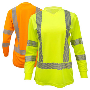 High Visibility Women OEM Long Sleeve Reflective road safety black and green T Shirt