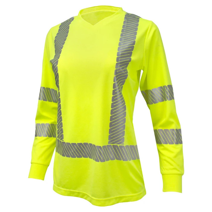 High Visibility Women OEM Long Sleeve Reflective road safety black and green T Shirt