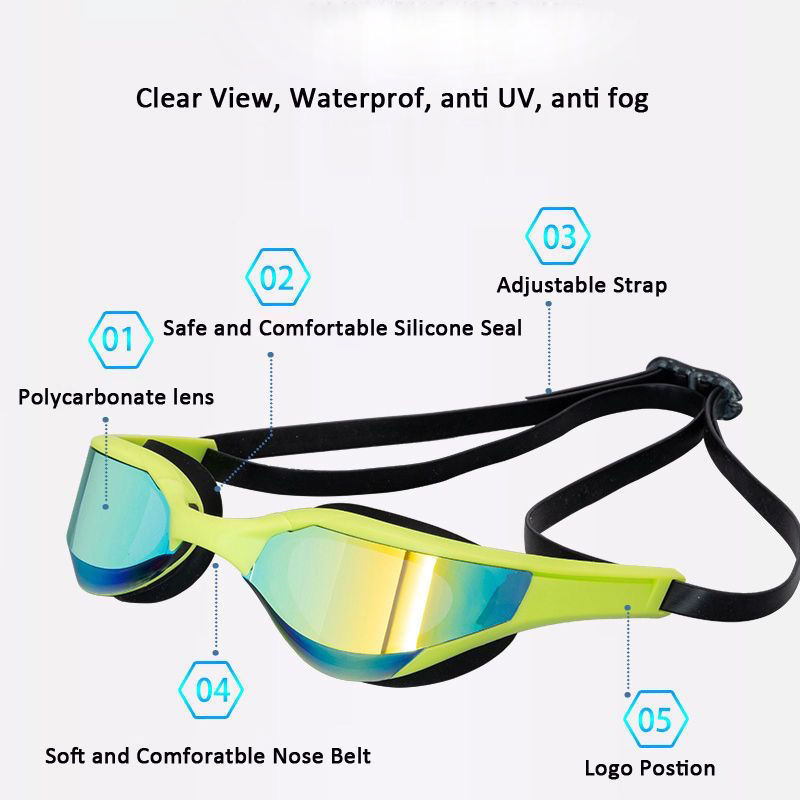 Latest Custom Logo Silicone Strap Swimming Eye gear Water Professional Swimming Sports Glasses Swimming Goggles