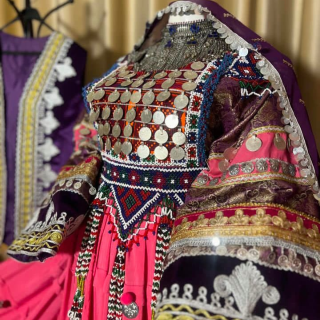 Afghan Kuchi Bridal Dress Clothing Pink and Multicolored Kuchi Wedding Couple Dress Traditional Tribal Bohemian Banjara Dresses