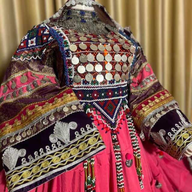 Afghan Kuchi Bridal Dress Clothing Pink and Multicolored Kuchi Wedding Couple Dress Traditional Tribal Bohemian Banjara Dresses