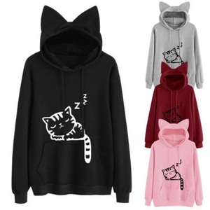 Spring and Autumn loose   cat hoodie casual animation cartoon hoodie organized international  clothing