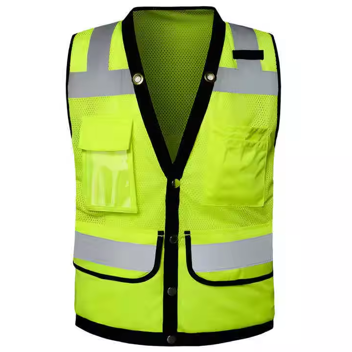 Hi Vis Safety Wear Black Four Pockets OEM Services Work Wear Mesh Fabric Vest With Pockets & Reflective Tape