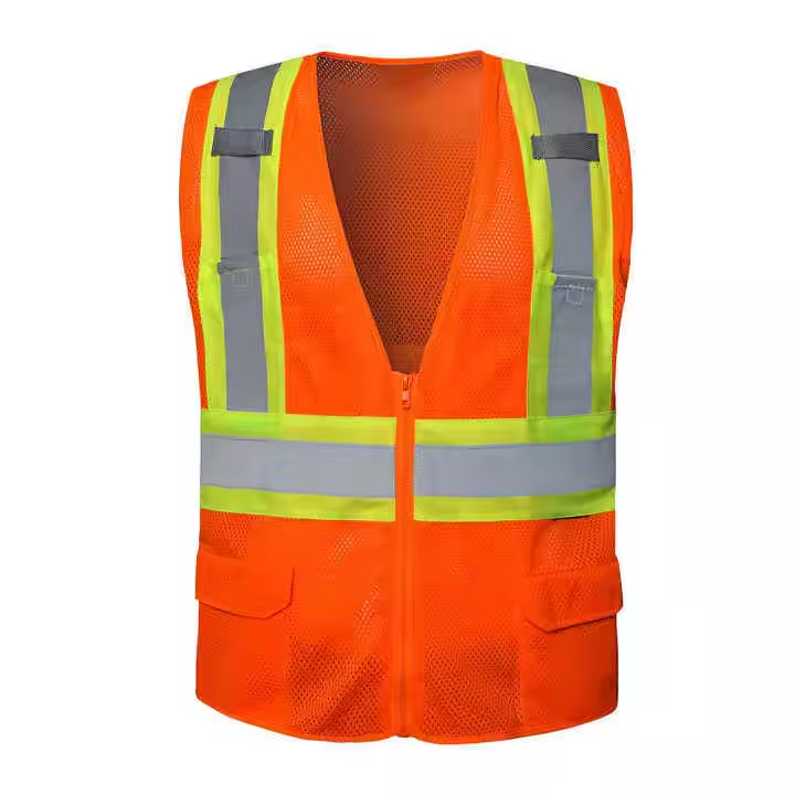 Hi Vis Safety Wear Black Four Pockets OEM Services Work Wear Mesh Fabric Vest With Pockets & Reflective Tape