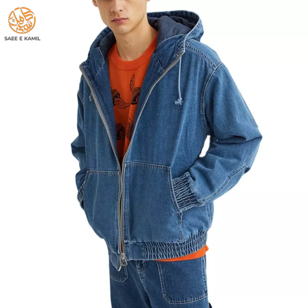 Fur Collar Men Ripped Light Blue Winter Denim Jacket Factory Manufacturing In Bulk Premium Quality Ripped Button Up Jean Jacket