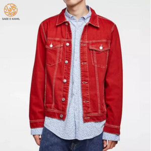 New Stylish Trendy Red Fashion Wear Men Premium Denim Jackets For Men Made with Cotton Denim Fabric