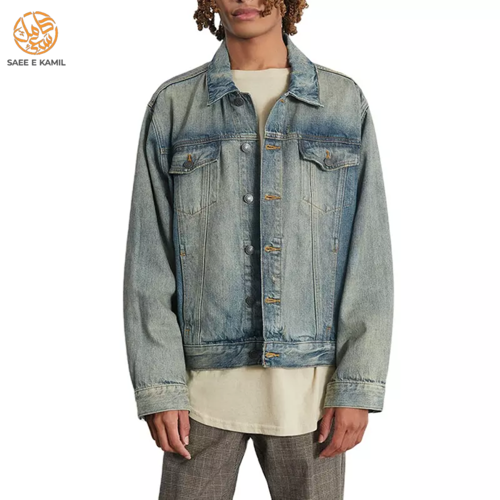 Fur Collar Men Ripped Light Blue Winter Denim Jacket Factory Manufacturing In Bulk Premium Quality Ripped Button Up Jean Jacket