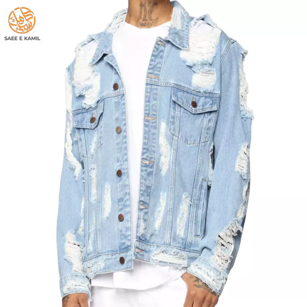 2024 Custom Logo New Style Outdoor Yellow Collar Down Button Up Denim Jacket For Men Boys Winter Denim Jean Jackets