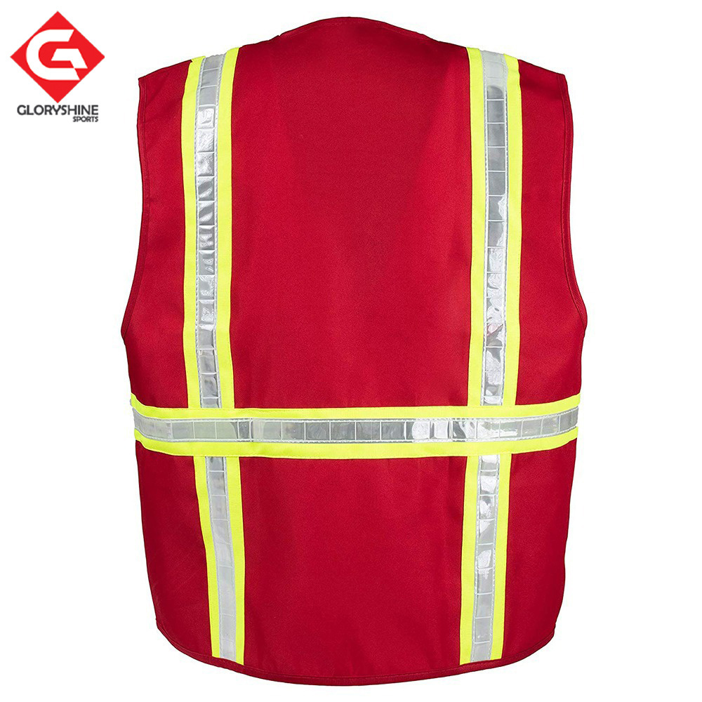 New Custom Design Working vest Factory Safety Red Reflective Vest With Pockets