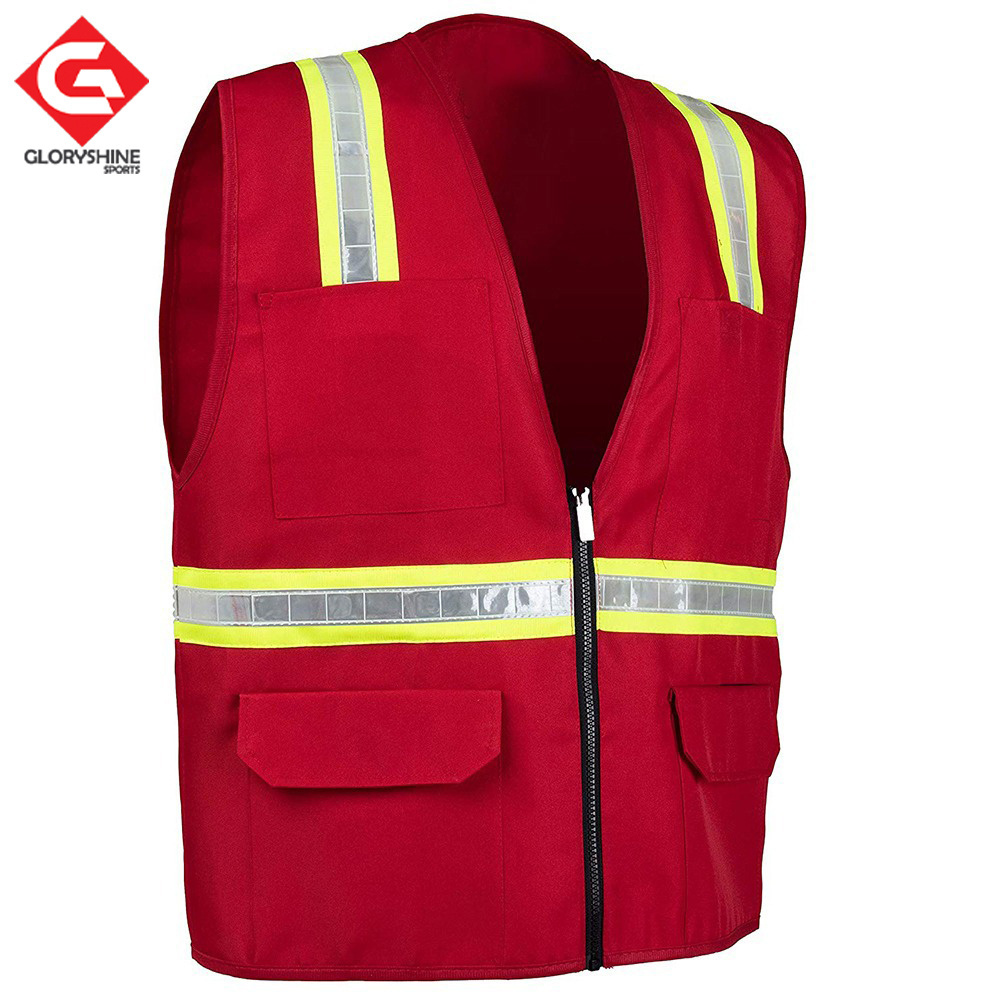 New Custom Design Working vest Factory Safety Red Reflective Vest With Pockets