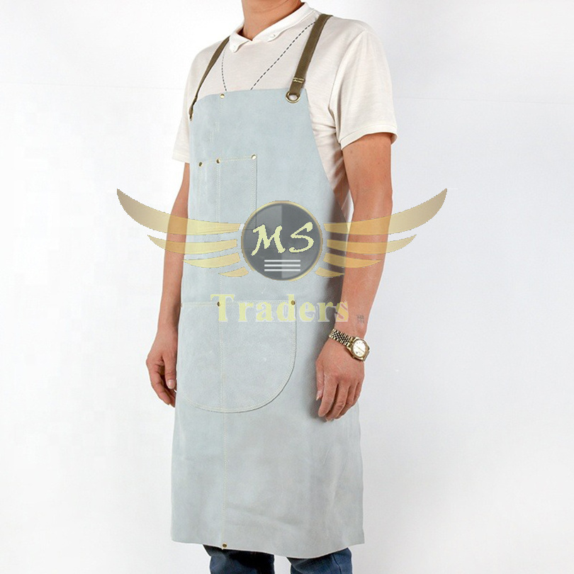 Leather tool apron welding multi-use leather carpenter black smith adjustable straps comfortable fabric apron with 3 pockets