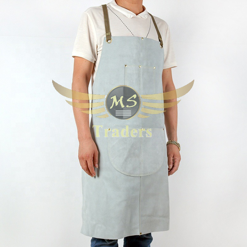 Leather tool apron welding multi-use leather carpenter black smith adjustable straps comfortable fabric apron with 3 pockets