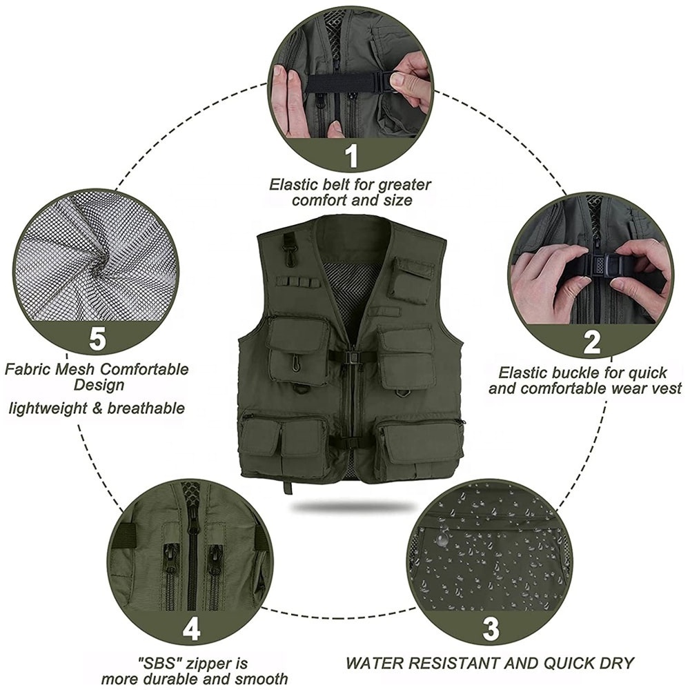 Outdoor Sport Hunting Fishing Sleeveless Vest Mesh Custom Flying Waistcoats Pack Jacket  Fishing vests Jackets