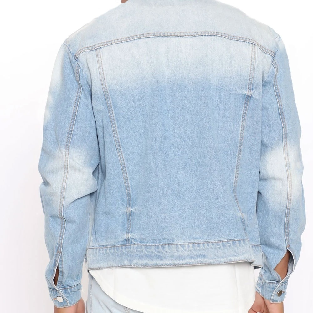 Wholesale bulk mens blue ripped distressed denim jaqueta jeans jacket